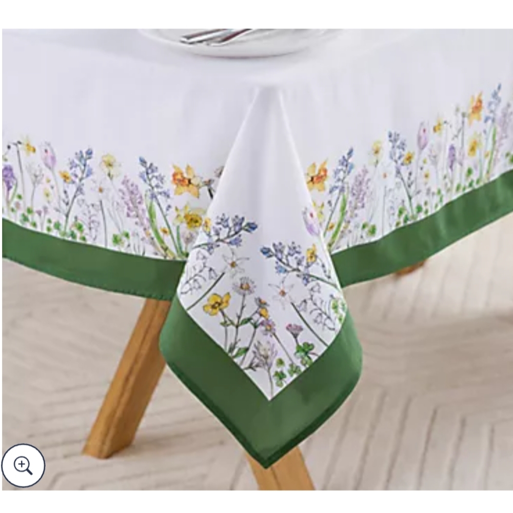 Floral Green and White Tablecloth